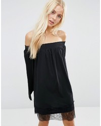 Asos Off Shoulder Swing Dress With Lace Trim Detail