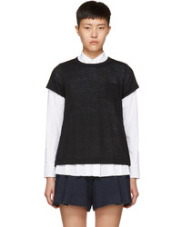 Sacai Black And Navy Hybrid Lace T Shirt