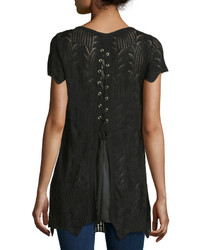 Neiman Marcus Lace Up Back Sweater Tee Black