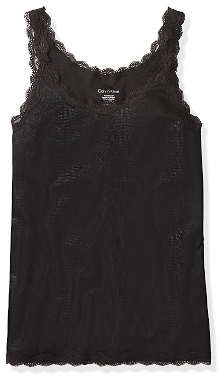 Calvin Klein Faux Leather Lace Trim Scoopneck Tank Top, $29
