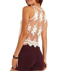Charlotte Russe Embroidered Mesh Pocket Tank Top