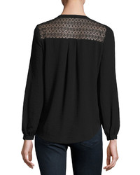 Neiman Marcus Long Sleeve Lace Panel Tunic Black