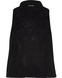 River Island Black Lace High Neck Top
