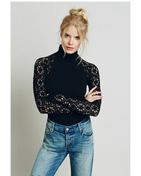 Free People Rib And Lace Turtleneck