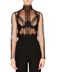 Dolce & Gabbana Tulle Long Sleeve Sheer Blouse Black