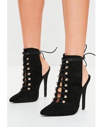 Missguided Black Pointed Stilletto Lace Up Ankle Boots