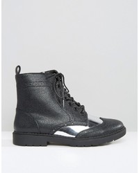 London Rebel Brogue Lace Up Ankle Boots