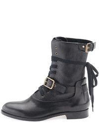 Chloé Chloe Otto Lace Up Buckle Ankle Boot Black