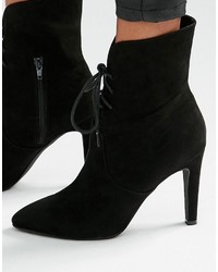 London Rebel Lace Up Point Heeled Ankle Boots