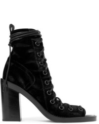 Ann Demeulemeester Lace Up Velvet Ankle Boots Black