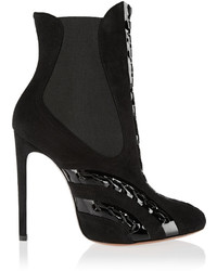 Alaia Alaa Patent Leather Paneled Suede Ankle Boots Black