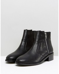 Asos Ample Wide Fit Leather Zip Ankle Boots