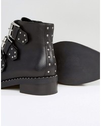 Asos Asher Wide Fit Leather Flat Ankle Boots