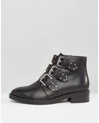 Asos Asher Wide Fit Leather Flat Ankle Boots