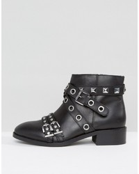 Asos August Wide Fit Leather Hardware Ankle Boots
