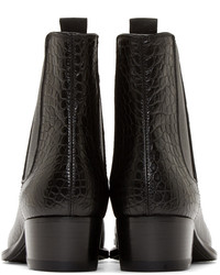 Saint Laurent Black Croc Embossed Leather Wyatt Boots