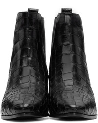 Saint Laurent Black Croc Embossed Rock Boots