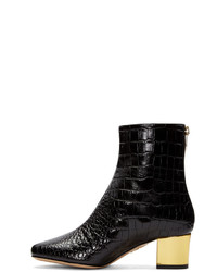 Charlotte Olympia Black Croc Embossed Winnie Boots