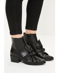 Missguided Black Faux Leather Bow Detail Ankle Boots