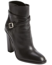 Saint Laurent Black Leather Buckle Strap Ankle Boots