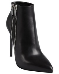 Saint Laurent Black Leather Double Zipper Detailed Ankle Boots