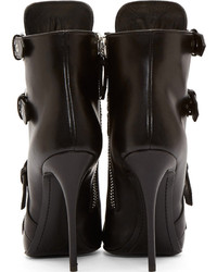 Giuseppe Zanotti Black Leather Eyelet Buckle Ankle Boots