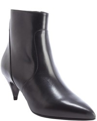 Saint Laurent Black Leather Pointed Toe Kitten Heel Ankle Boots