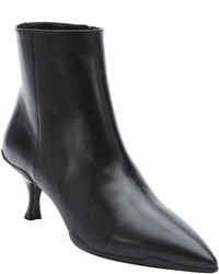 Prada Black Leather Pompadour Heel Ankle Booties
