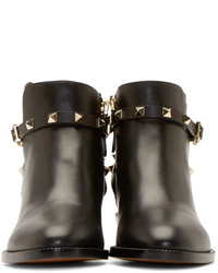 Valentino Black Leather Rockstud Ankle Boots