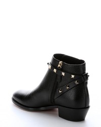 Valentino Black Leather Rockstud Slip On Ankle Boots