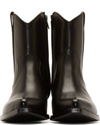 Saint Laurent Black Leather Santiag Ankle Boots