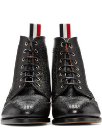 Thom Browne Black Leather Wingtip Boots