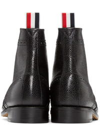 Thom Browne Black Leather Wingtip Boots