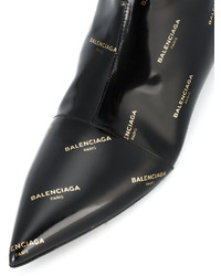 Balenciaga Black Patent Leather Slash Logo 55 Boots
