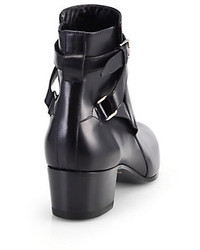 Saint Laurent Blake Belted Leather Ankle Boots