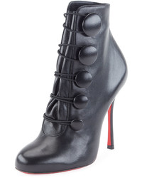 Christian Louboutin Booton Leather Red Sole Button Bootie Black