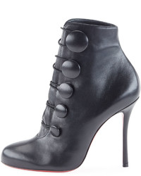 Christian Louboutin Booton Leather Red Sole Button Bootie Black