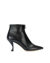 Thom Browne Bowed Curved Heel Bootie In Pebble Leather