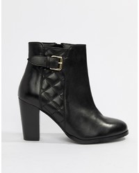 Faith Brooksie Leather Quilted Heeled Ankle Boots In Black Leather