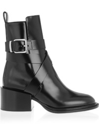 Jil Sander Buckled Glossed Leather Ankle Boots