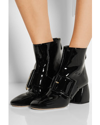 Miu Miu Buckled Patent Leather Ankle Boots Black