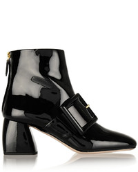 Miu Miu Buckled Patent Leather Ankle Boots Black