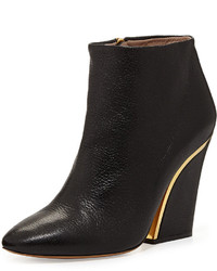 Chloé Chloe Curved Heel Leather Ankle Bootie Black