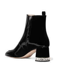 Miu Miu Crystal Embellished Patent Leather Ankle Boots