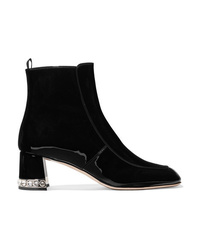 Miu Miu Crystal Embellished Patent Leather Ankle Boots
