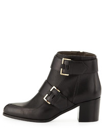 Jason Wu Double Buckle Leather Ankle Boot Black
