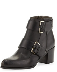 Jason Wu Double Buckle Leather Ankle Boot Black