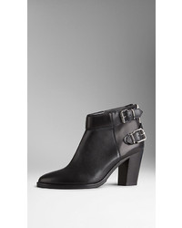 Burberry Double Buckle Leather Ankle Boots