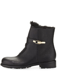 Jimmy Choo Duffel Fur Lined Leather Ankle Boot Black