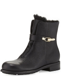 Jimmy Choo Duffel Fur Lined Leather Ankle Boot Black